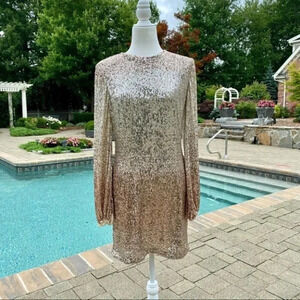 NWT BHLDN Goldie Dress Sequin Long Sleeve Mini Rose Gold